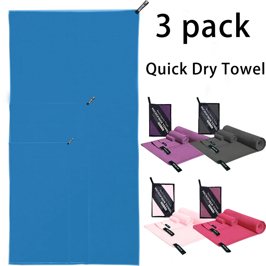 

3 pack Quick drying towel, microfibre travel towel, ideal for beach, camping, hiking, backpacking, yoga, gym.