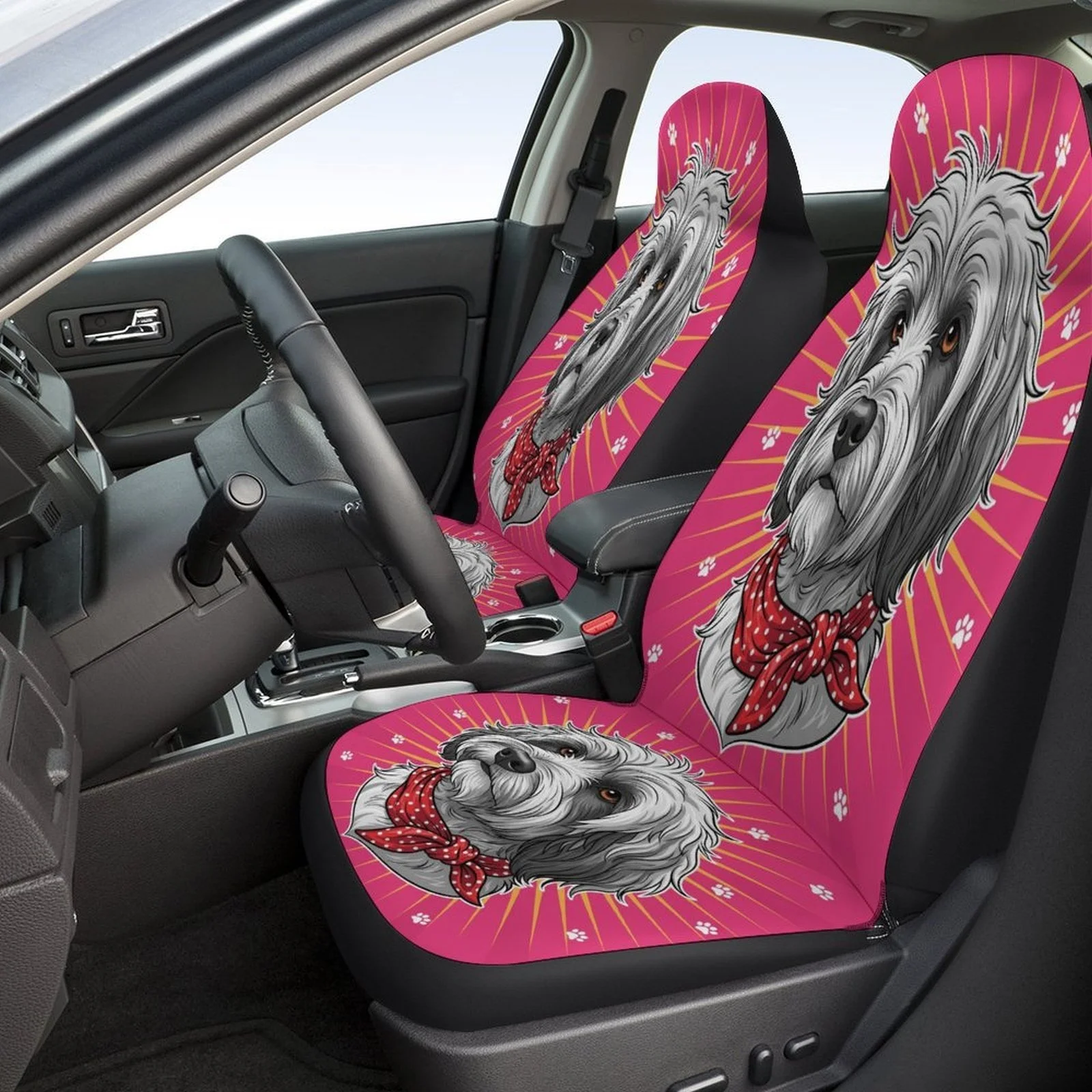Puppy Portrait Themed Car Seat Cover Set For Most Cars, Trendy High-quality Car Seat Protector Covers Full Set, Car Seat Covers