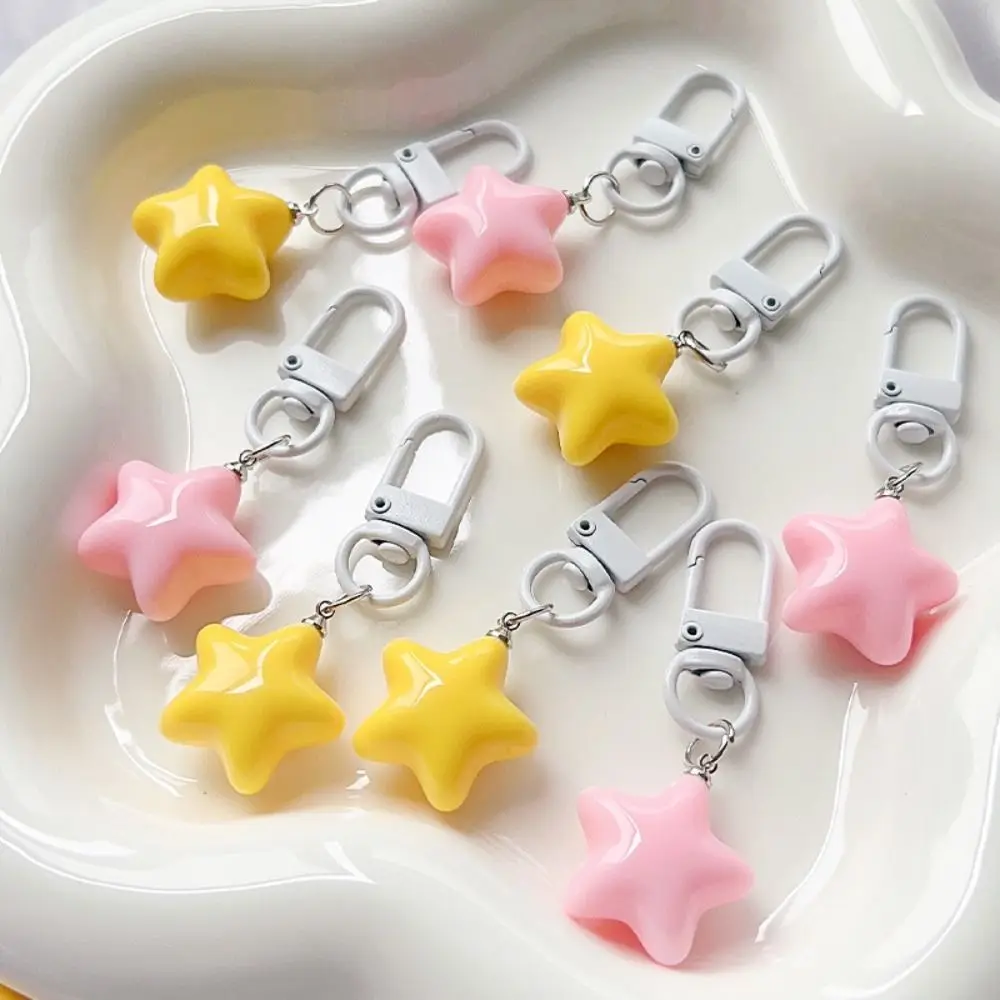 Porte-clés pendentif étoiles pour sac à dos, pentagramme doux, jaune laiteux potelé, jaune et rose, cadeaux pour filles