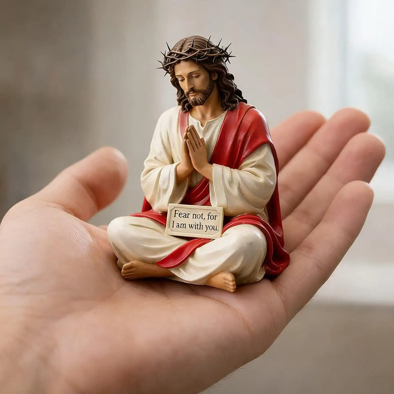 Hand Painted Jesus Figures Religious Sculpture Fear Not, For I Am With You Jesus Resin Desk Companion Figurine For Holiday