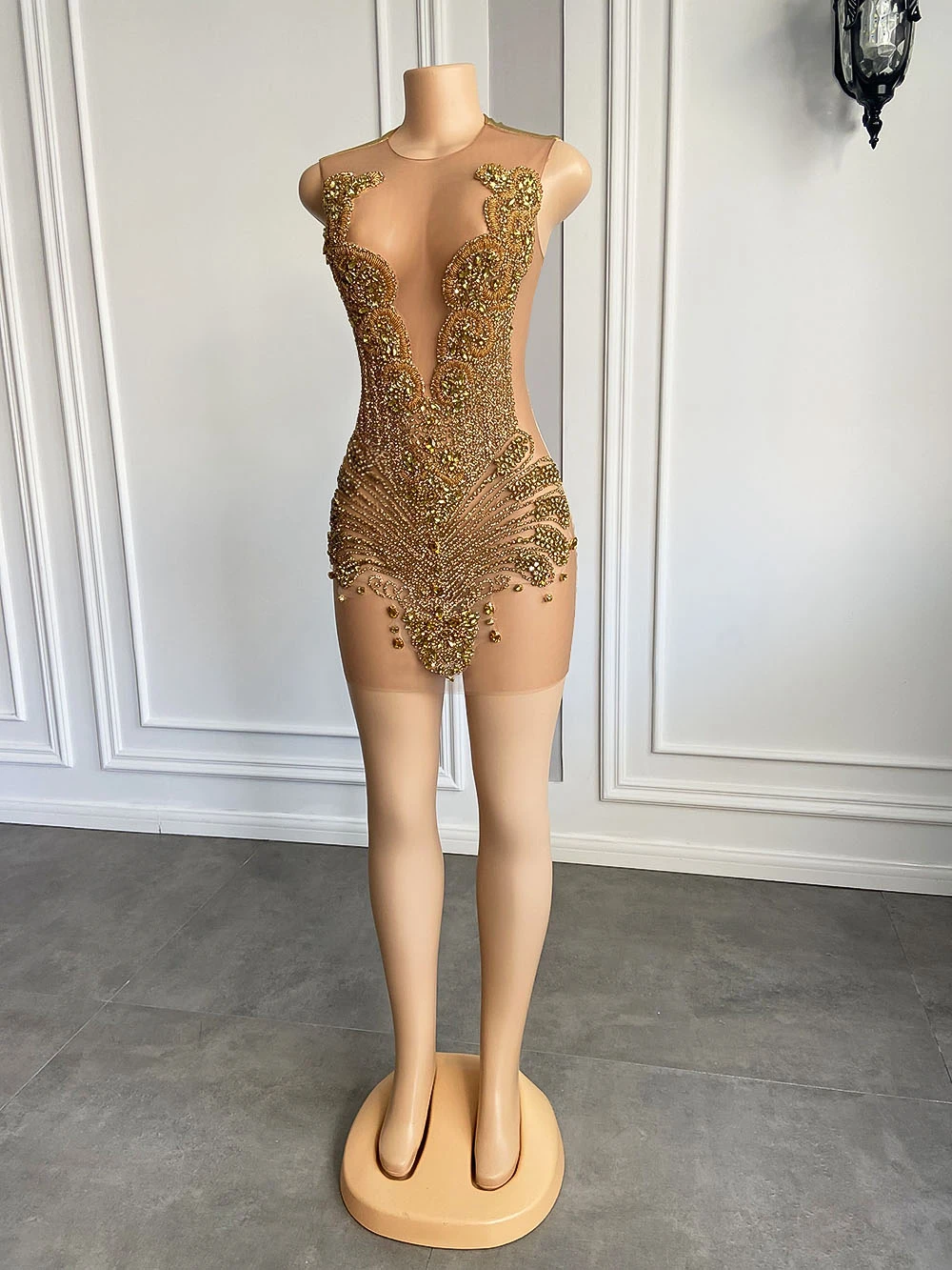 Sexy Sheer See Through Zwarte Meisje Korte Prom Dress Golden Diamond Luxe Kralen Kristallen Vrouwen Cocktail Partij Jassen Voor Verjaardag