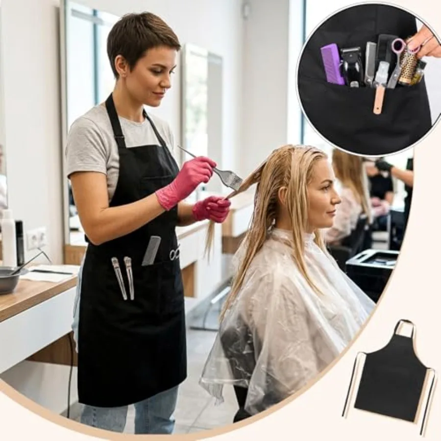 2 Pack Hair Stylist Apron with 4 Pockets Adjustable Kitchen Cooking Kitchen Chef Aprons for Men Women Cosmetologist Dog Groomin