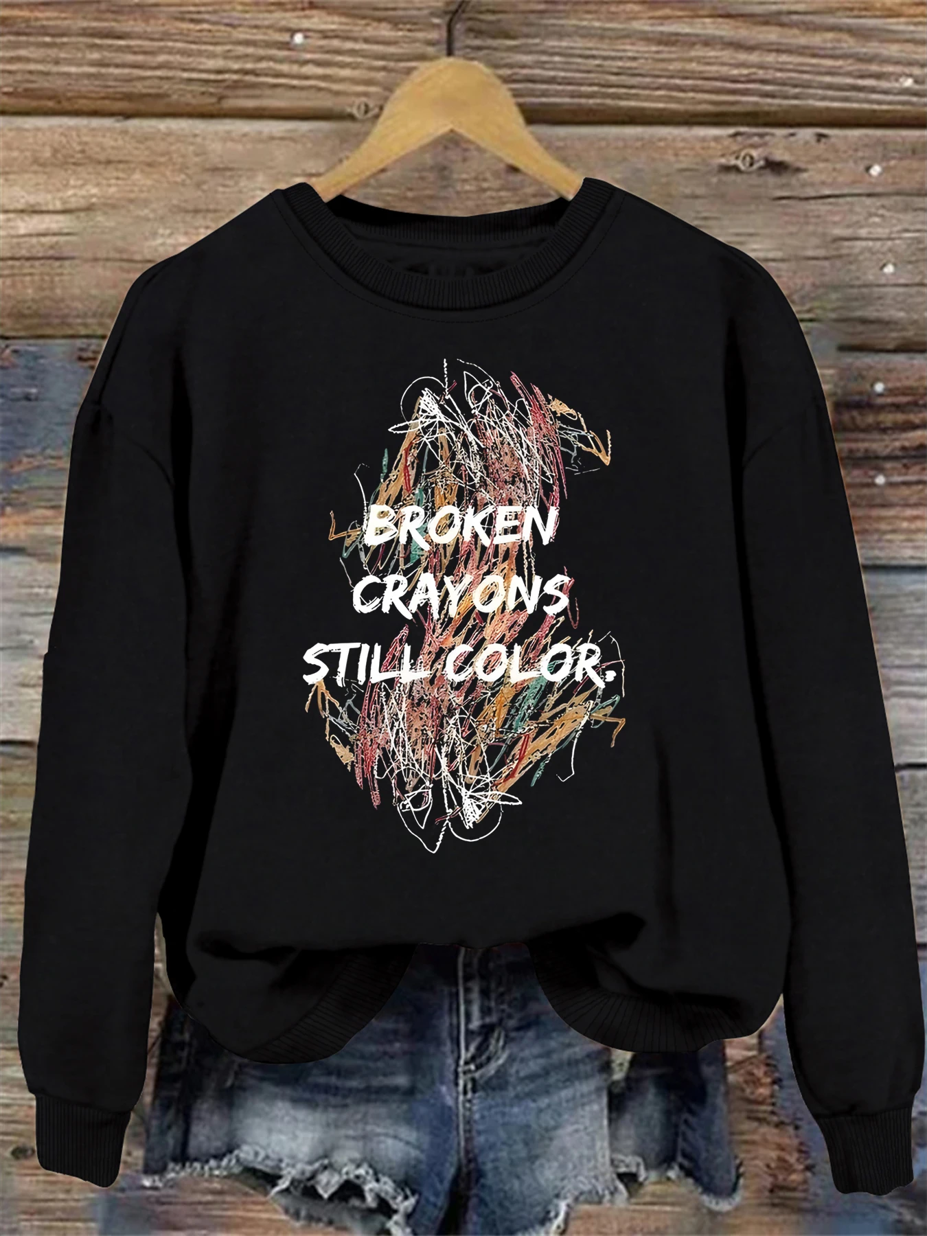 

Letters print washed sweatshirt, crew neck casual washed sweatshirt for winter & fall, women's clothing