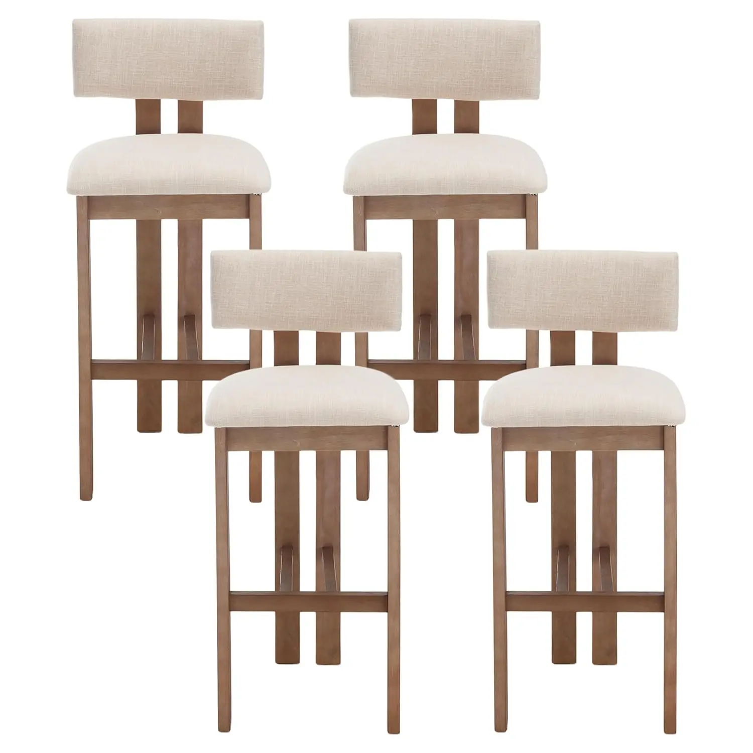 

30" Mid Century Modern Counter Bar Stools For Kitchen Island Farmhouse Wooden Barstools Set Of 4 With Linen Fabric, Customized