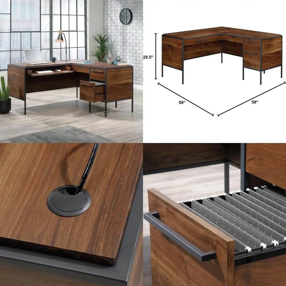 

® Nova Loft 59"W L-Shape Corner Desk, Grand Walnut