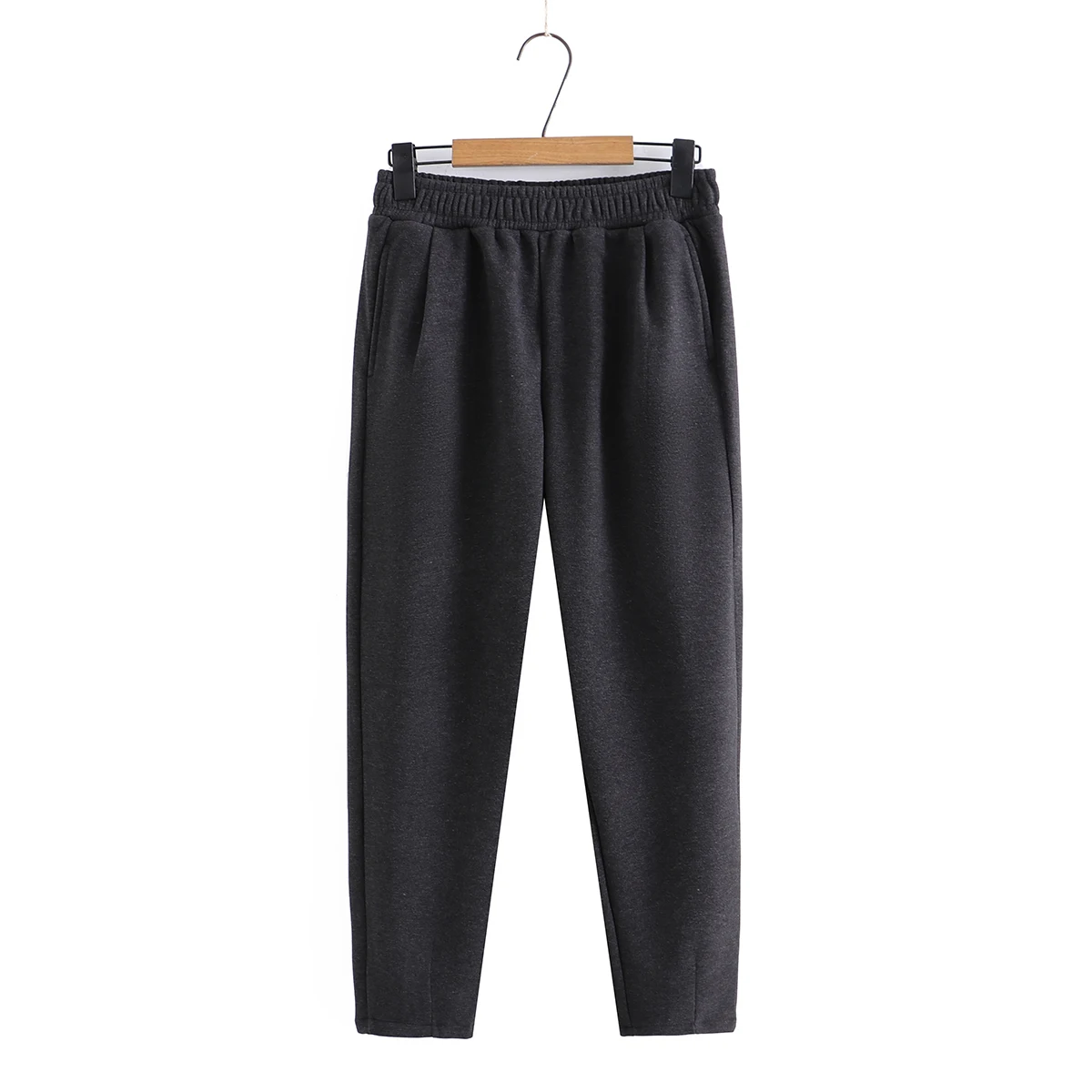 Winter Thickened Fleece Lined Elastic Waist Harlan Pants Korean Style Casual Trousers Polyester Fiber High Waist Nine Points