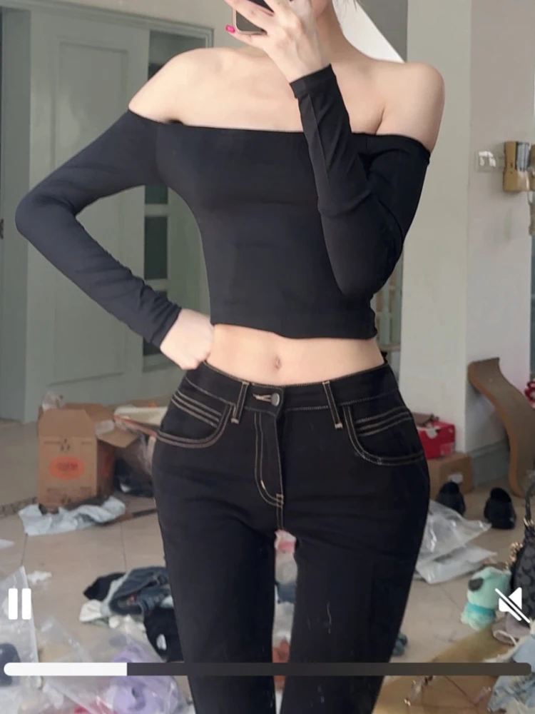Superb Waist Hip Ratio Jeans mid Waist Long Leg Slimming Black Wide Leg Pants Women's Own Butt Enhancement Casual Style