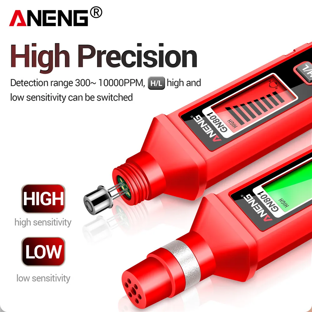 ANENG GN801 czuły na gaz półprzewodzący detektor 300 ~ 10000ppm analizator wycieku gazu z miernikiem palnym narzędzie do badania środowiska