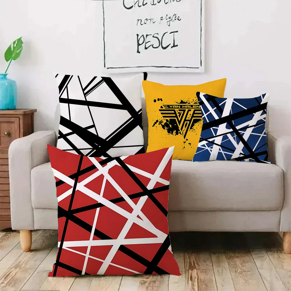 Pillow Covers Cartoon Rock V-Vans H-Halen Sofa Decorative Home Double-sided Printing Short Plush Cute Cushion Cover