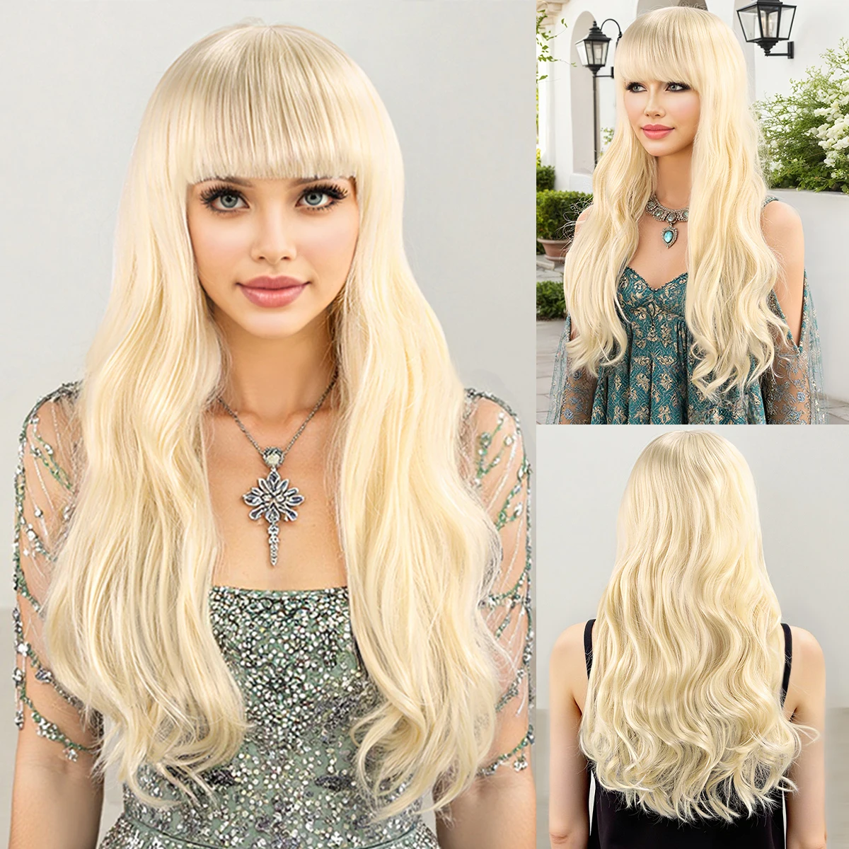 

Популярный золотой парик в Европе и Америке, длинные вьющиеся волосы, модный многослойный парик из синтетического волокна.