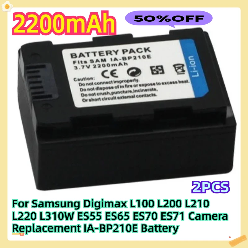 

For Samsung Digimax L100 L200 L210 L220 L310W ES55 ES65 ES70 ES71 Camera Replacement IA-BP210E Battery 2200mAh