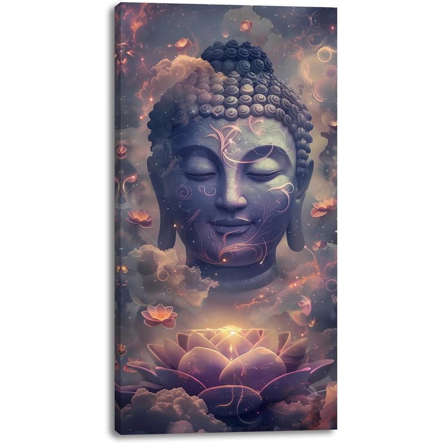 Pintura de diamante de Buda con loto, arte de pared para decoración de baño, representación seria y mística, arte budista, artesanías de gran tamaño