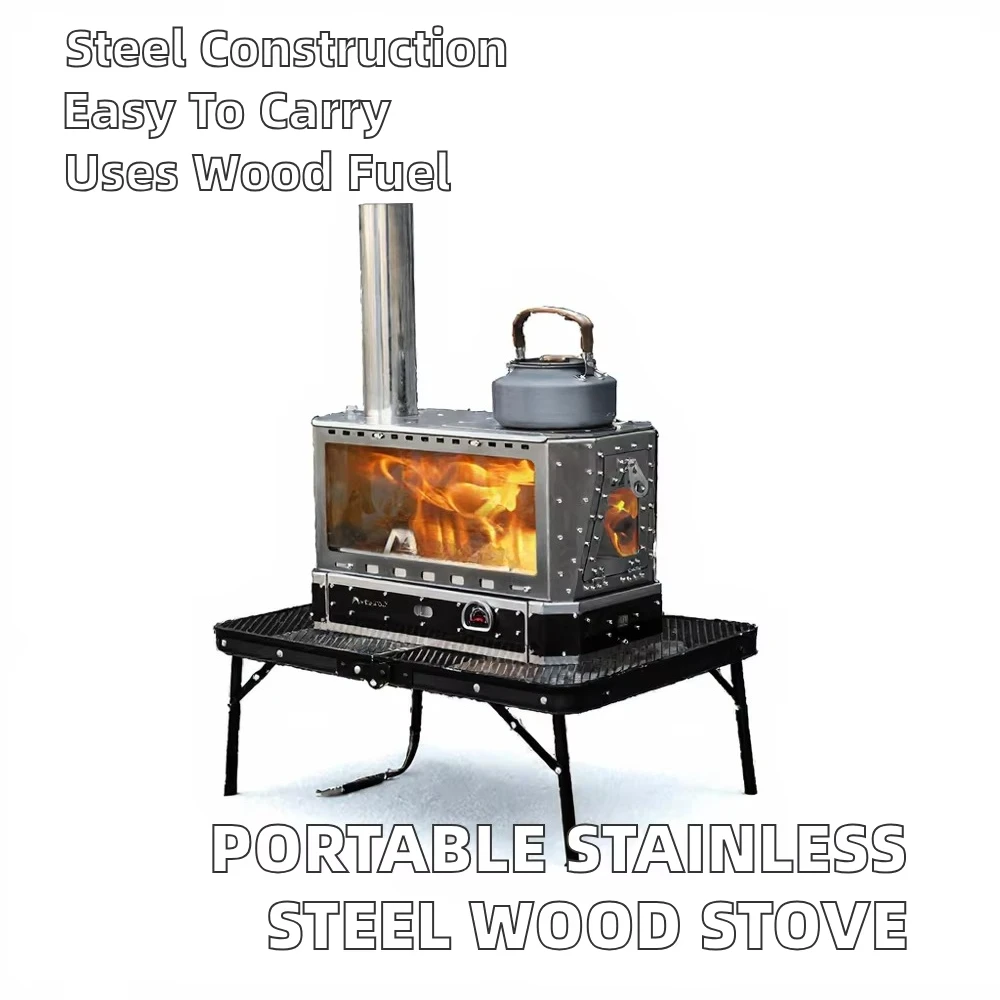 Mountcat Outdoor 304 Stainless Steel Foldable Wood-Burning Stove Portable Wood-Fueled Heating Barbecue Grill Camping Use