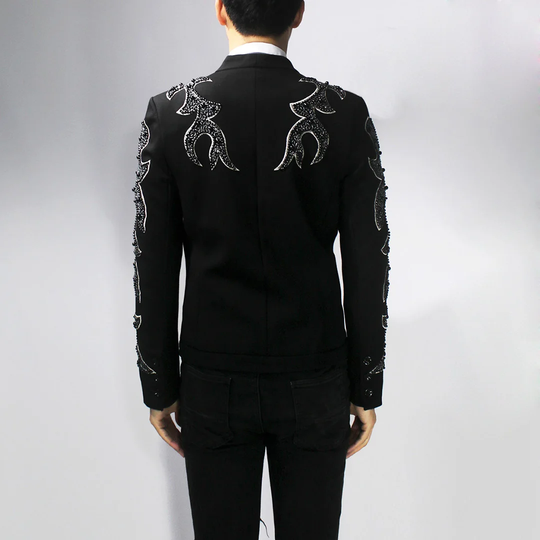 جديد ربيع وخريف 2025 بدلة رجالية ضيقة كورية وسيم صناعة ثقيلة مطرزة مطرزة سترة رجالي للنوادي الليلية سترة المد #4