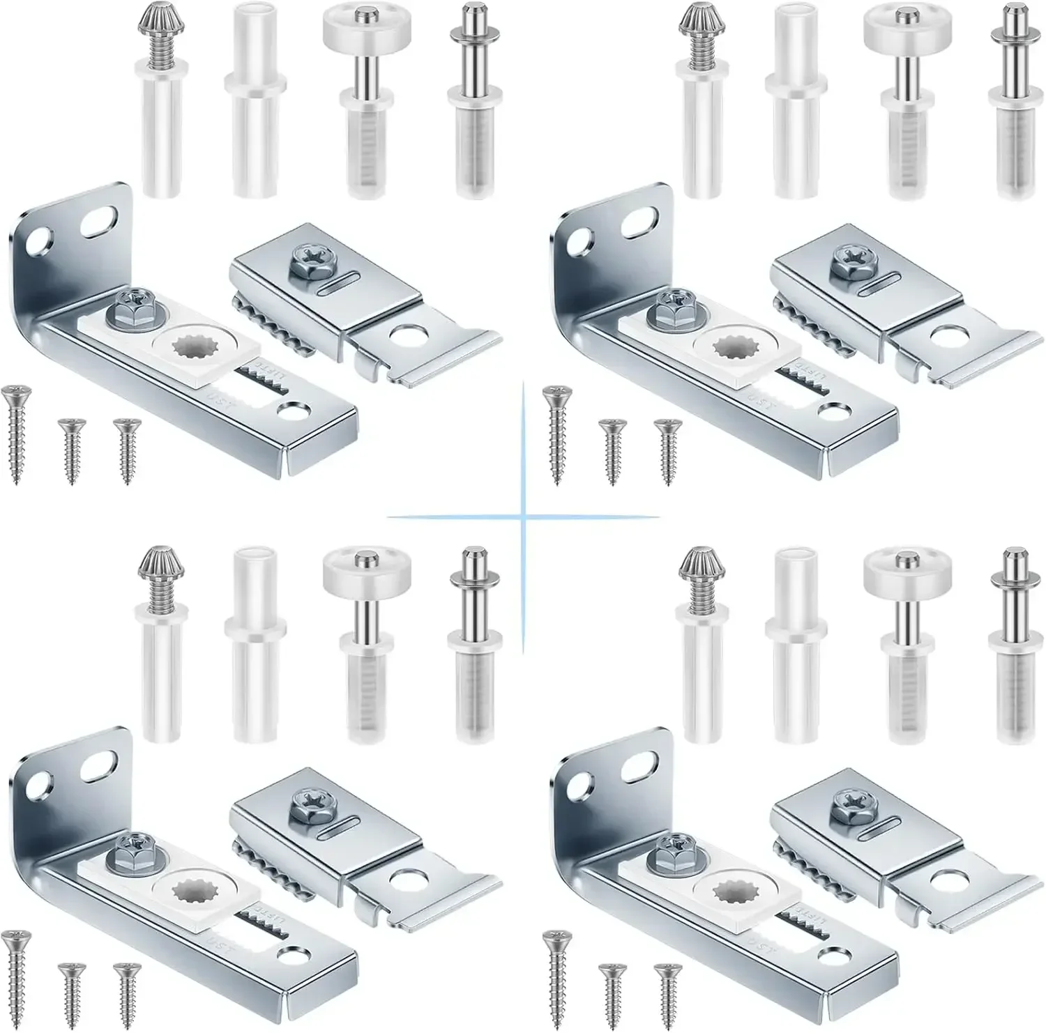 4-Piece Bi-Fold Door Hardware, Folding Cupboard Door Repair Kit, Bi-Fold Cupboard Kit with Top and Bottom Bracket, Guide Wheels and Pivots, Fits 7/8 