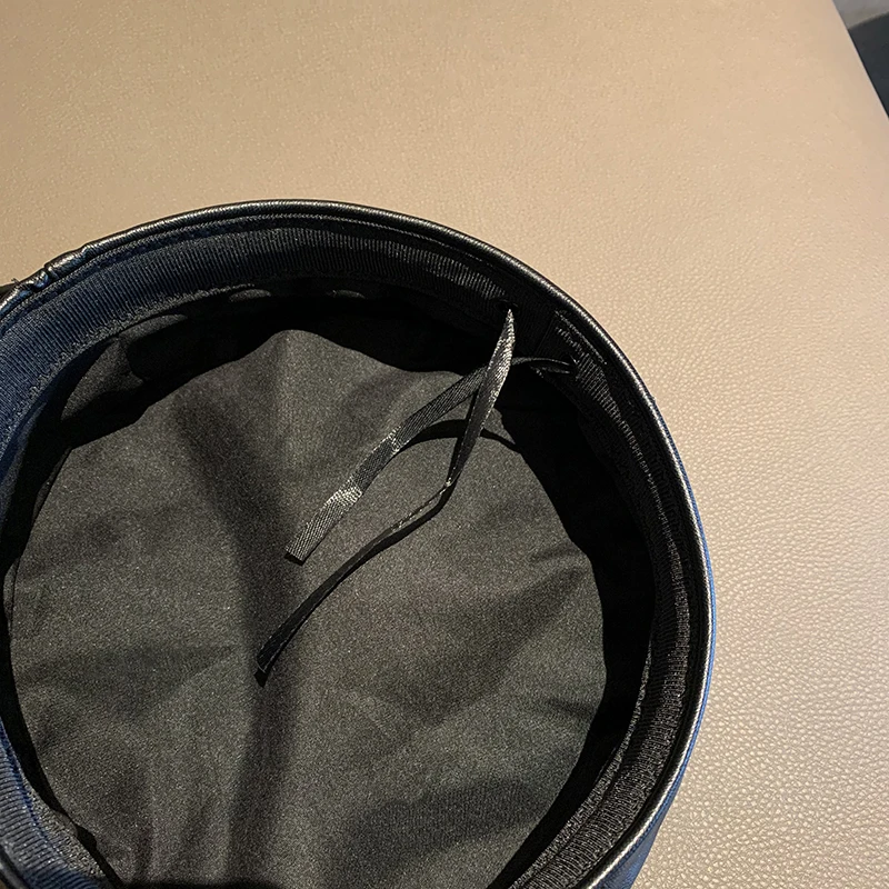 PU Leather Beret Female Spring and Autumn Style British Retro Iron Button Painter Cap Korean Style All-Matching Octagonal Hat