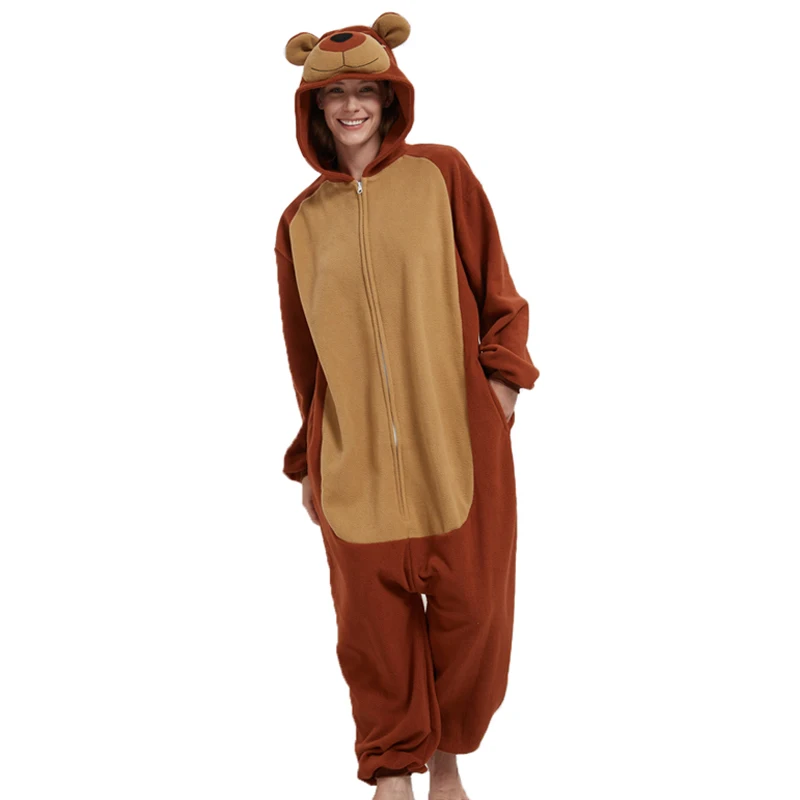 Pijamas de una pieza con cremallera de animales para adultos, ropa para el hogar con capucha de dibujos animados de otoño e invierno, se puede usar en el exterior, ropa unisex de dibujos animados