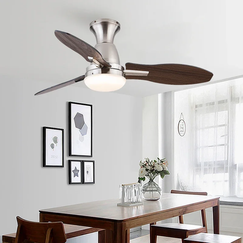 New36/42 inch Sliver Quiet Motor Electric fan with 3-Blade Solid Wood for Living Room Lights Remote Control Ceiling Fan