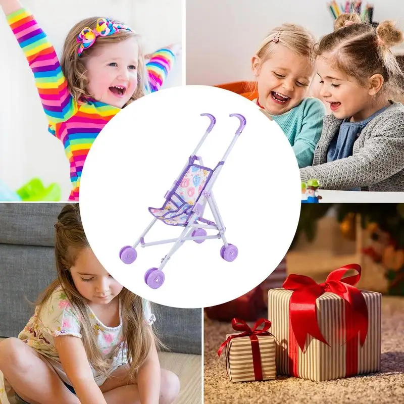 Cochecito de bebé, juguetes para juego de imitación, juego de rol para guardería, juego de muebles para casa de muñecas con cinturón en forma de T, cochecito de muñeca portátil para niños pequeños