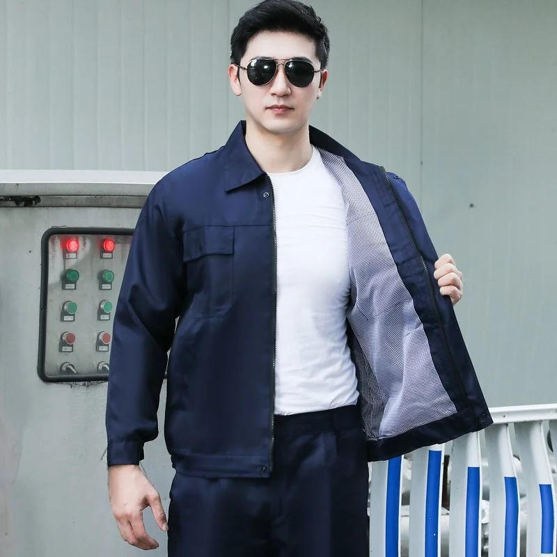 厚みのある二重層秋冬作業服セット男性用長袖耐摩耗性車修理作業服ポリエステル繊維