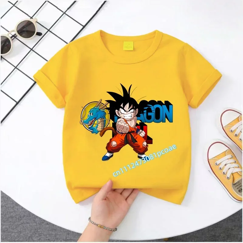 

Новая футболка Dragon Ball Z для детей, новая забавная летняя футболка с героями мультфильмов Kawaii 2026 для мальчиков и девочек, детская одежда унисекс с короткими рукавами