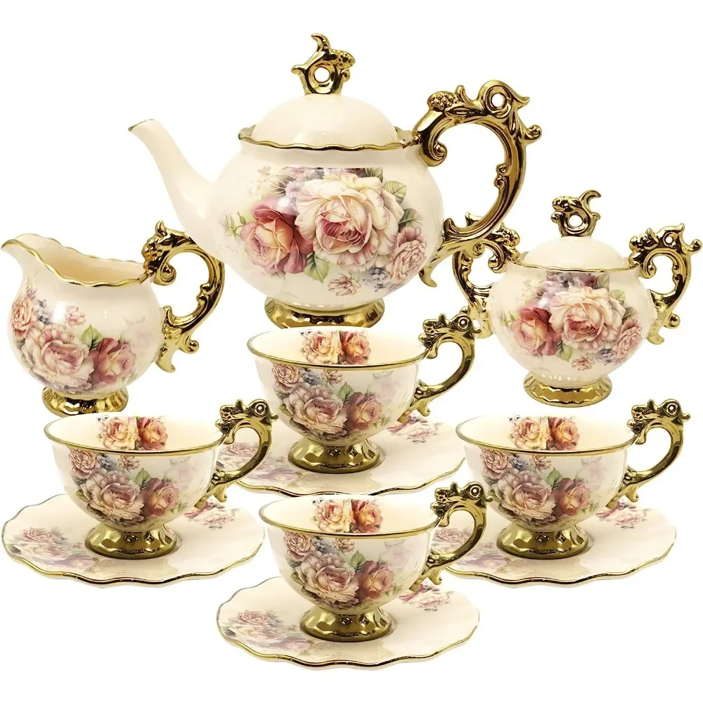 

Tea Tools Set Adult Wedding Tea Service Large Teacup Coffeeware Teaware Floral Vintage Chinese Coffee Set Matcha Kitchen Dining