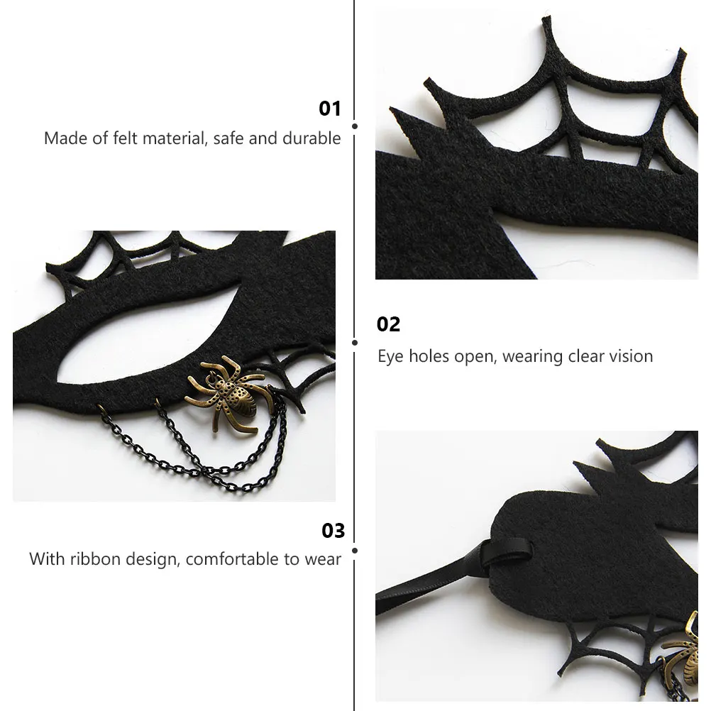 

Half Face Spider Felt Mask Festival Party Costume Masquerade Decoration Reusable Creative Stereoscopic Comfortable Durable Vivid