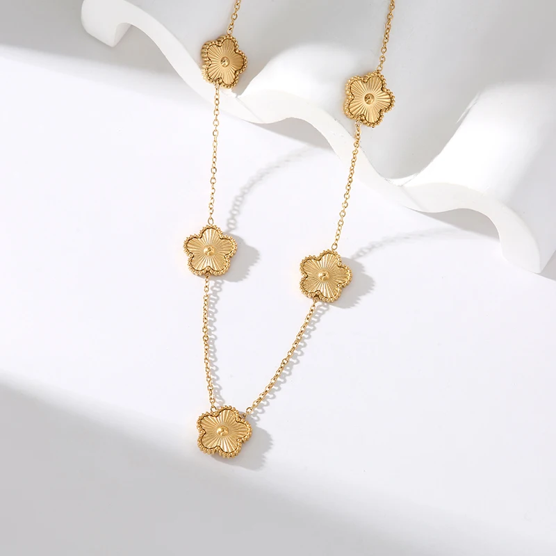 EILIECK 316L Stainless Steel Gold Color 5-Leaf Flower Necklace For Women Fashion New Party Gift Clover Neck Chain Jewelry Collar