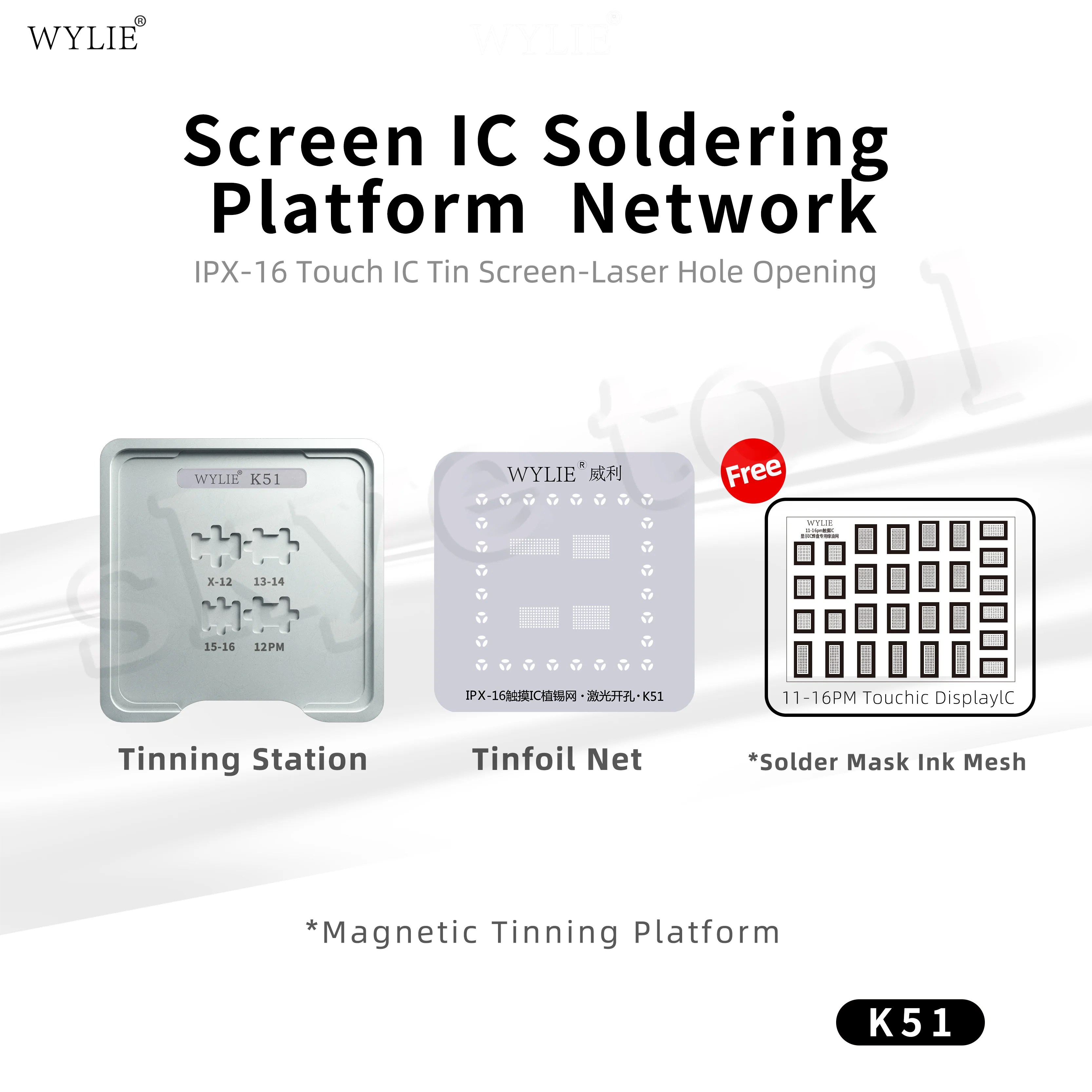 WYLIE K51 Magnetic Soldering Platform for iPhone X-16 Series Screen Touch IC Transplantation Rolling Ball Tin Planting Platform