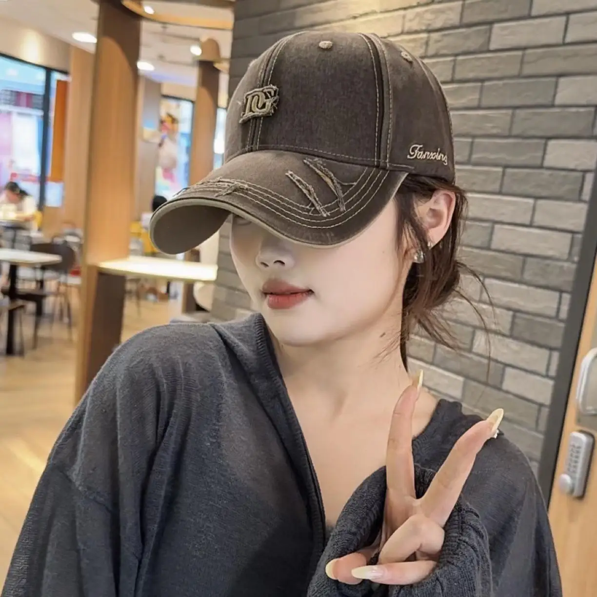 New Design Letter Embroidered Baseball Cap Personalized Ripped Craft Big Head Circumference Hat Outdoor Sun Protection Visor Cap