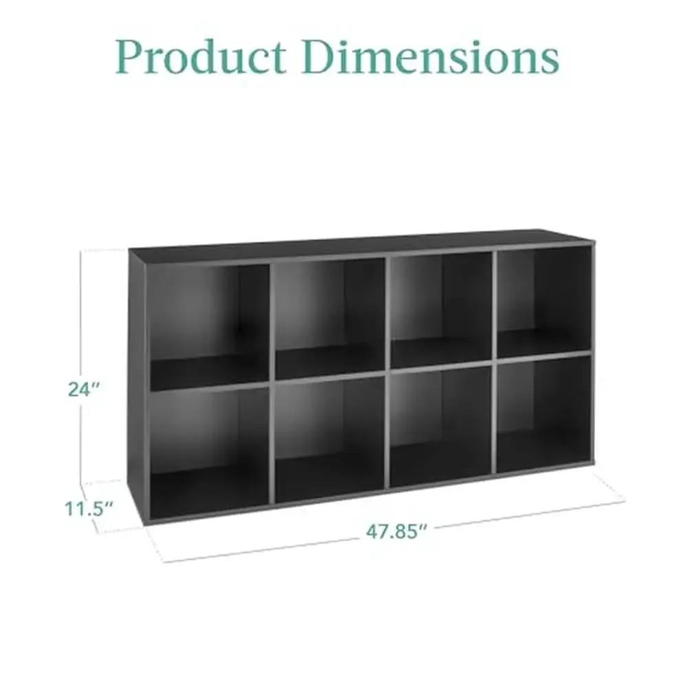 8-Cube Storage Organizer Shelf Display Bookcase Customizable 3 Panels Black- Ideal TV up to 44