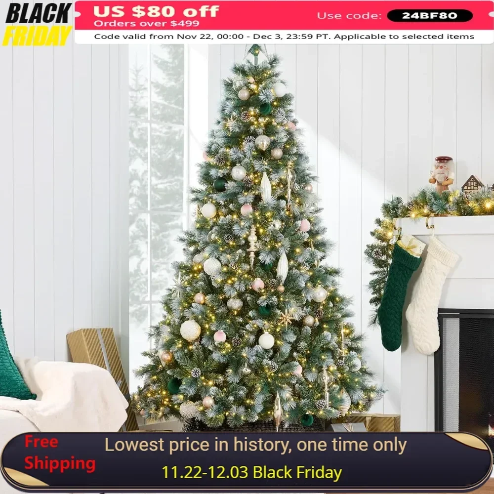 9ft Pre-Lit Scotch Pine Christmas Tree, Artificial Holiday Decor W/ 2,020 Branch Tips, 2-in-1 White and Multicolor LED Lights