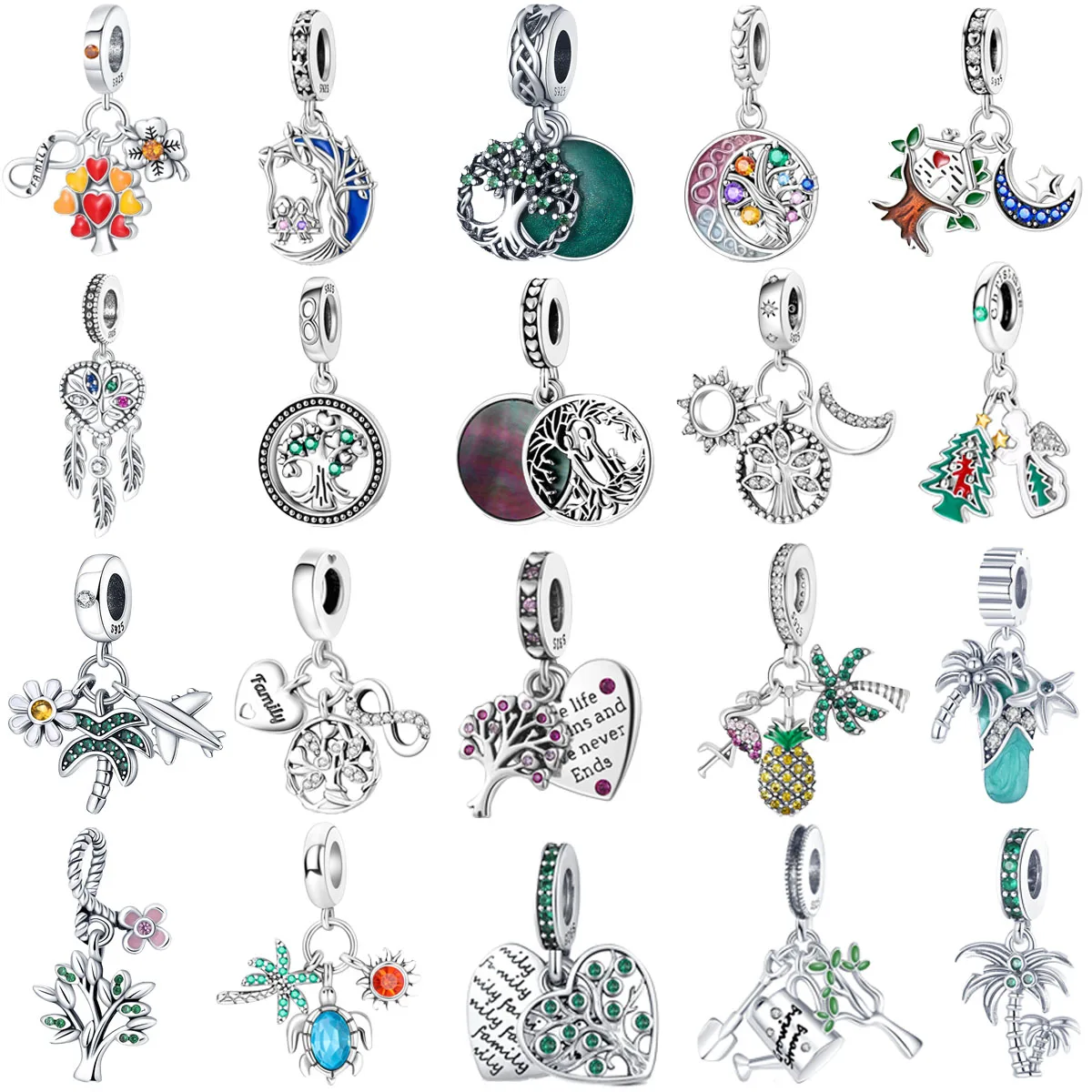 

Original 925 Charms Sterling Silver Tree of Life Coconut Moon Pineapple Pendant for Pandora DIY Bracelet Ladies Jewelry Gift