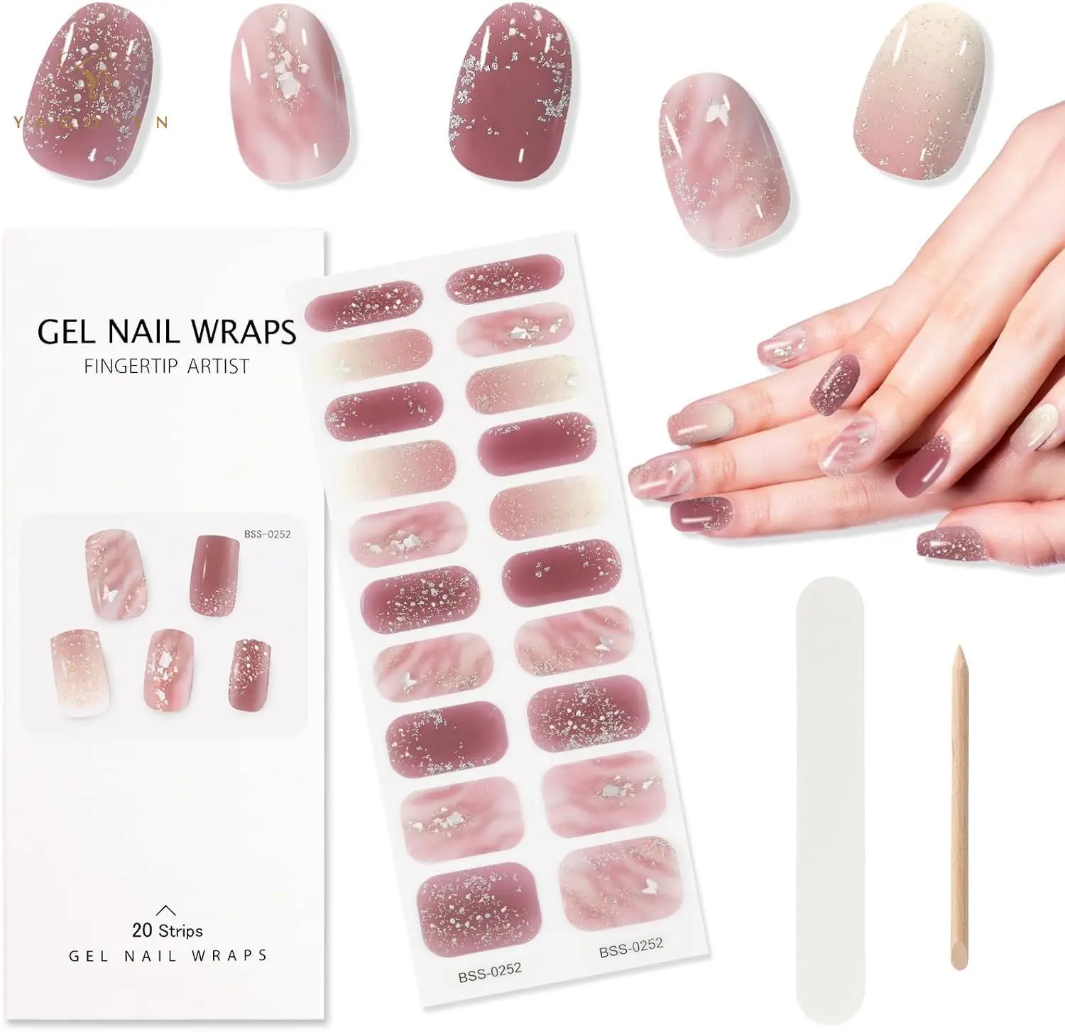 16/20Tips Semi Cured Gel Nail Strips Black Solid Color Works with UV Light Salon Quality Gel Nail Stickers Full Nail Wraps