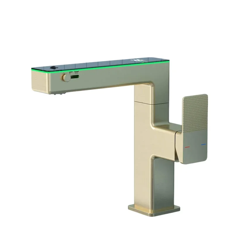 Spray brushed gold wash basin faucet, hydroelectric power digital display faucet, rotating basin faucet