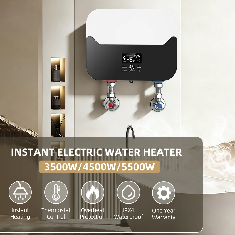 

5500W Instant Water Heater 220V Bathroom Shower Faucet Hot Water Heater Digital Display For Country House Cottage Hotel Kitchen