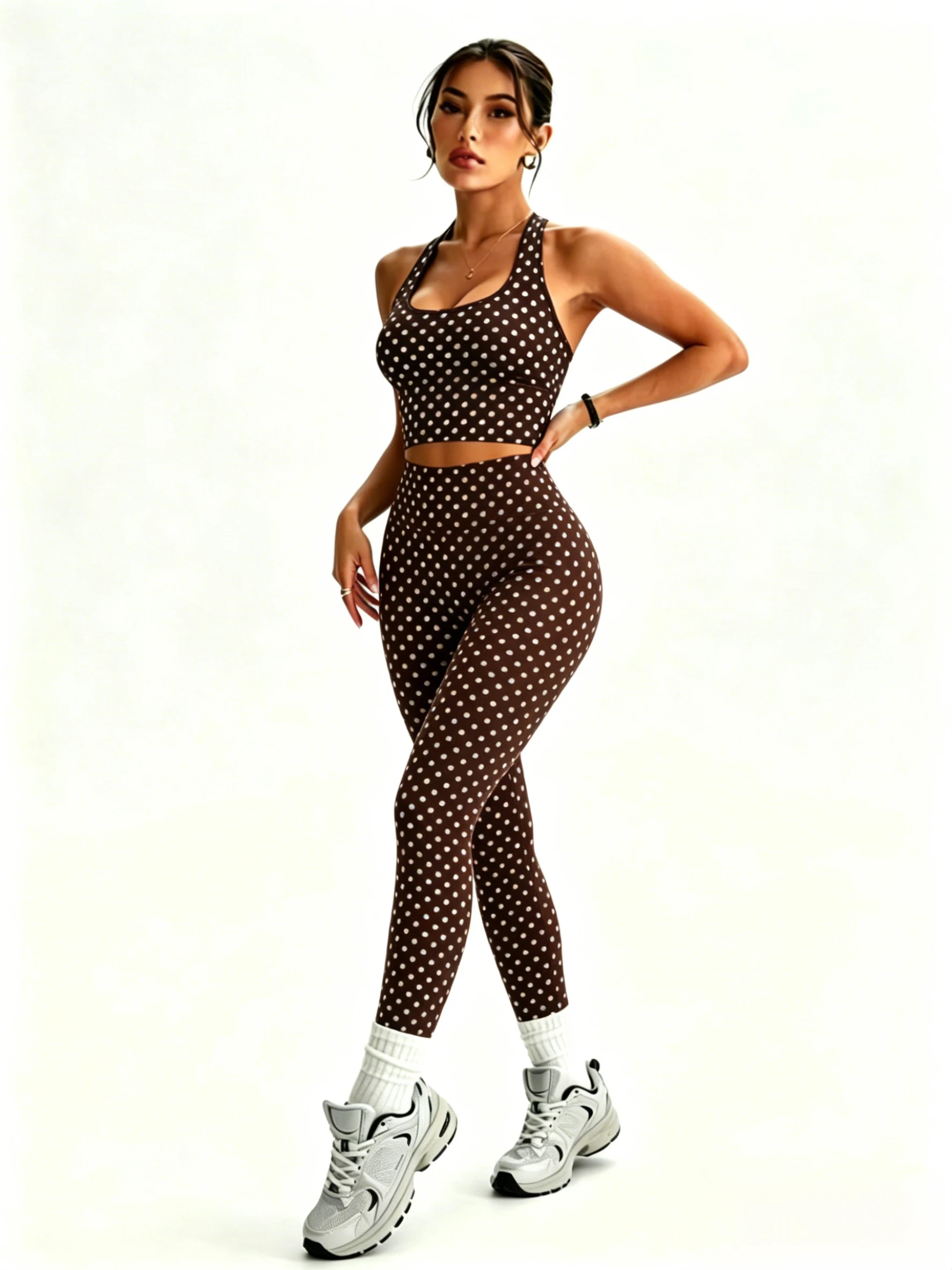2Packs Women Y2K Polka Dot 2 Piece Set Halter Crop Top High Waist Leggings Sport Lounge Matching Outfit - view 4