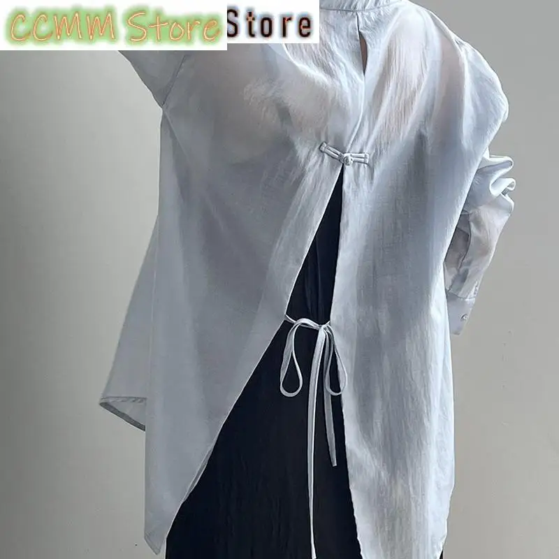 

Модные рубашки с открытой спиной и лацканами на шнуровке с бантом, женская одежда, новые летние свободные повседневные топы, однотонные офисные женские блузки