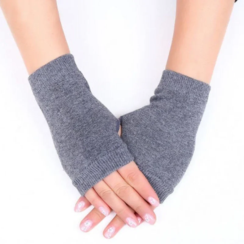 Winter Women Half Finger Gloves Stretchy Hand Wrist Arm Warmer Mittens Solid Color Wool Knitting Crochet