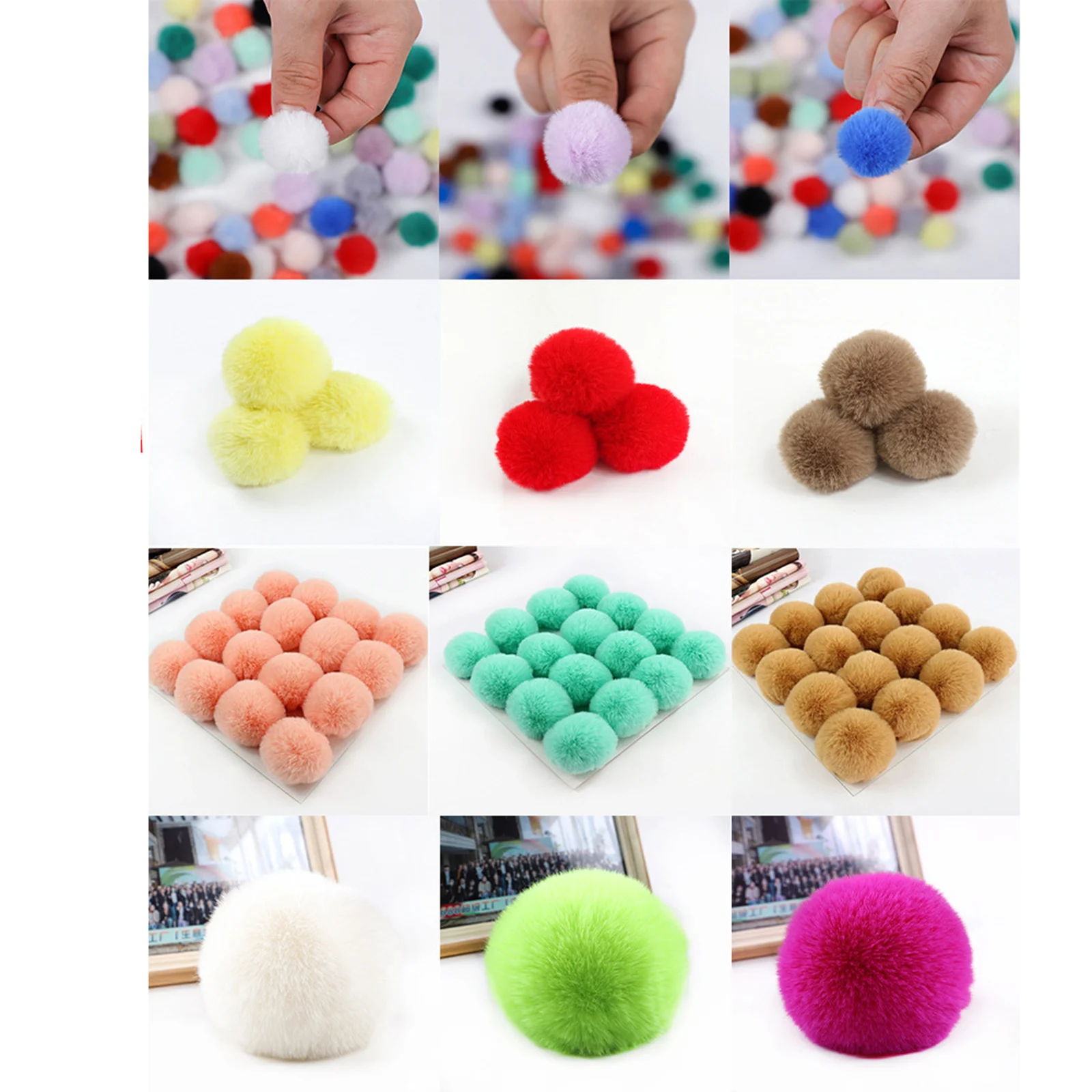 4cm 5cm Multicolor Soft Pom Pom Ball With Rubber Band DIY Handmade Craft Materials Clothing Scarf Women Sewing Accessories,10pcs