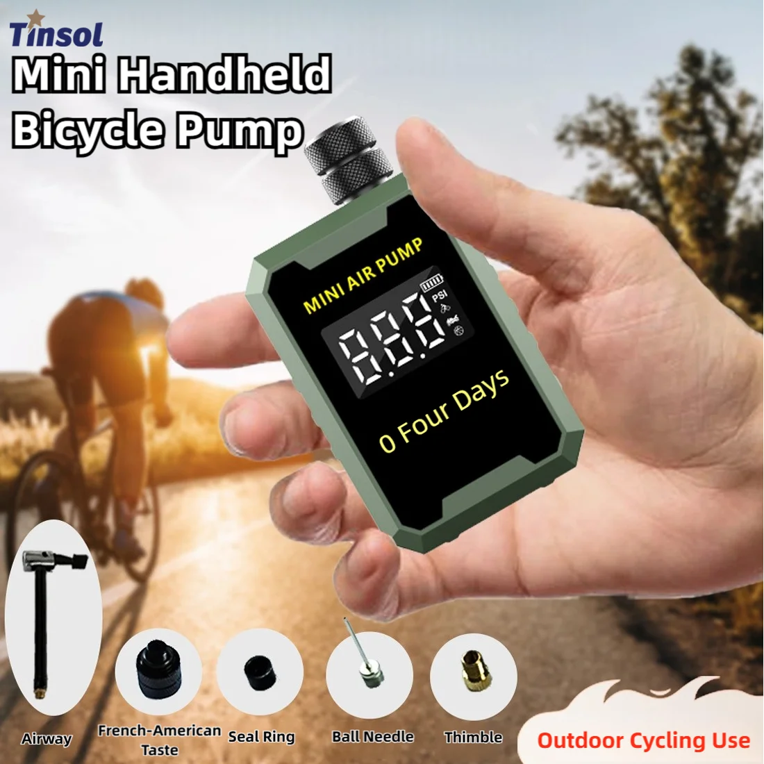 

Портативный электрический насос TINSOL Mini для велосипедов, беспроводной компрессор для шин до 150PSI, аккумулятор 500 мАч с экраном, быстрая зарядка