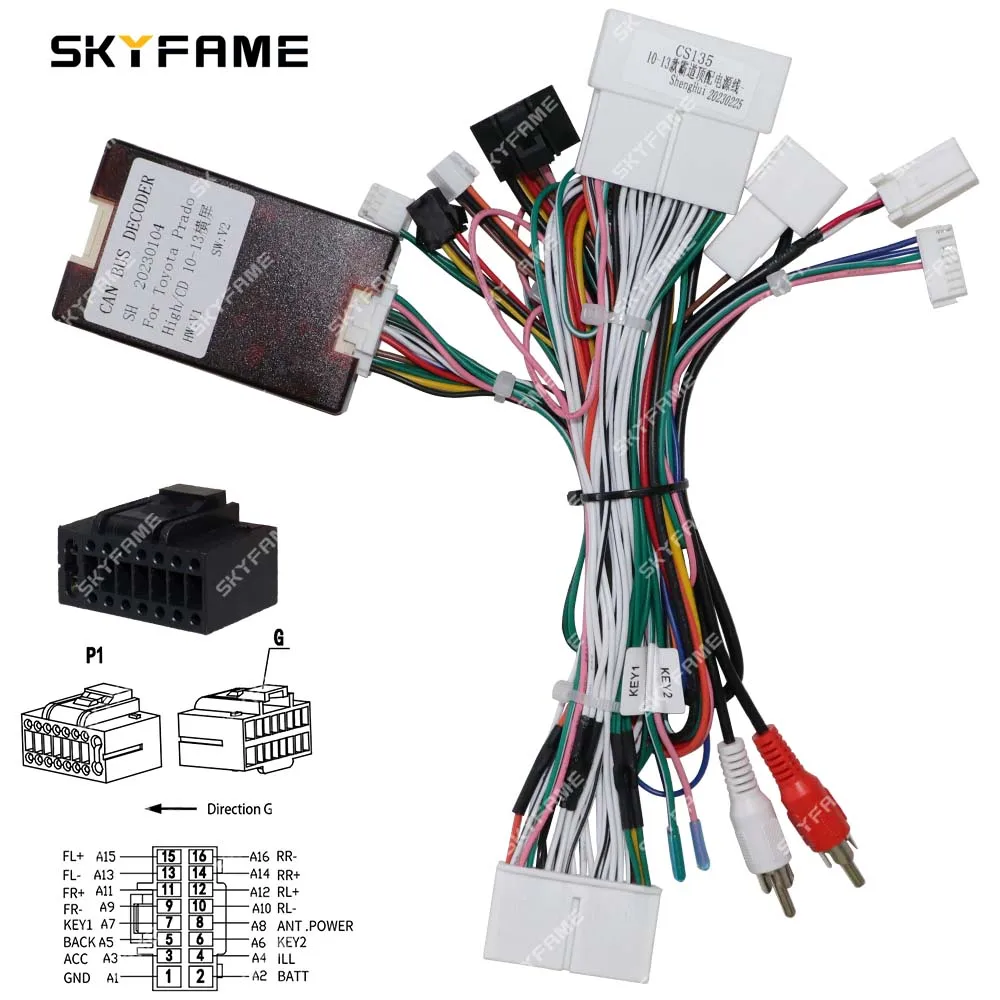 SKYFAME Car 16pin Wiring Harness Adapter Canbus Box Decoder Android Radio Power Cable For Toyota Land Cruiser Prado 150 LC150