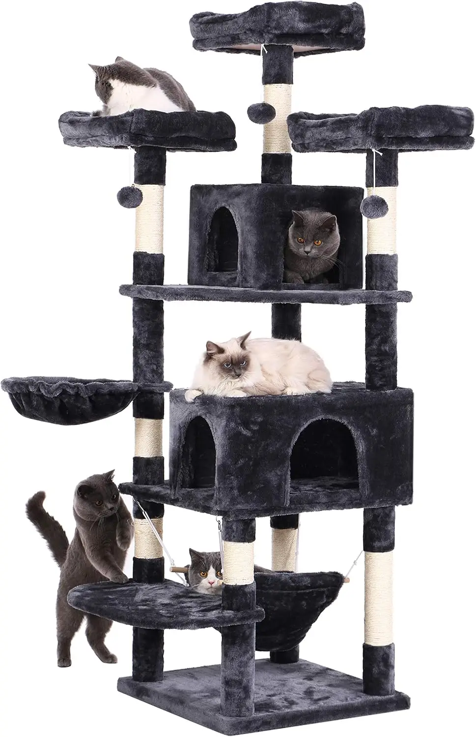 

Cat Tree 66.3 Inch Multi-Level Large Tall Cat Tower with Plush Top Perches, Sisal Scratching Post Cat Condo Play House Kitty