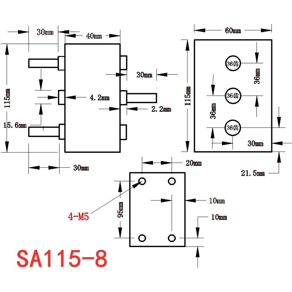 180° Reversible Parallel Shaft Gearbox, Dual Output Transmission Divider SA115-8