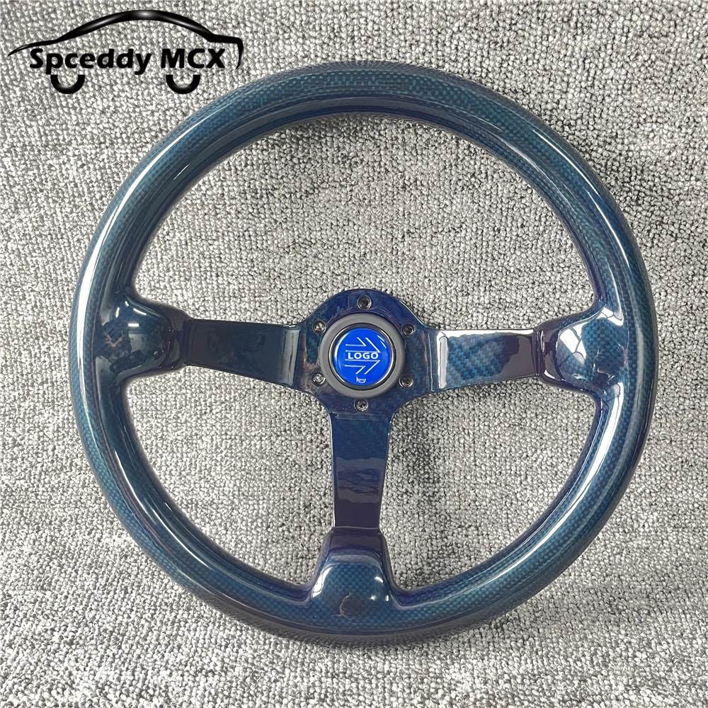 Blue Full Carbon Fiber Steering Wheel Universal Racing Sport Deep Dish Steering Wheel 14inch 340mm