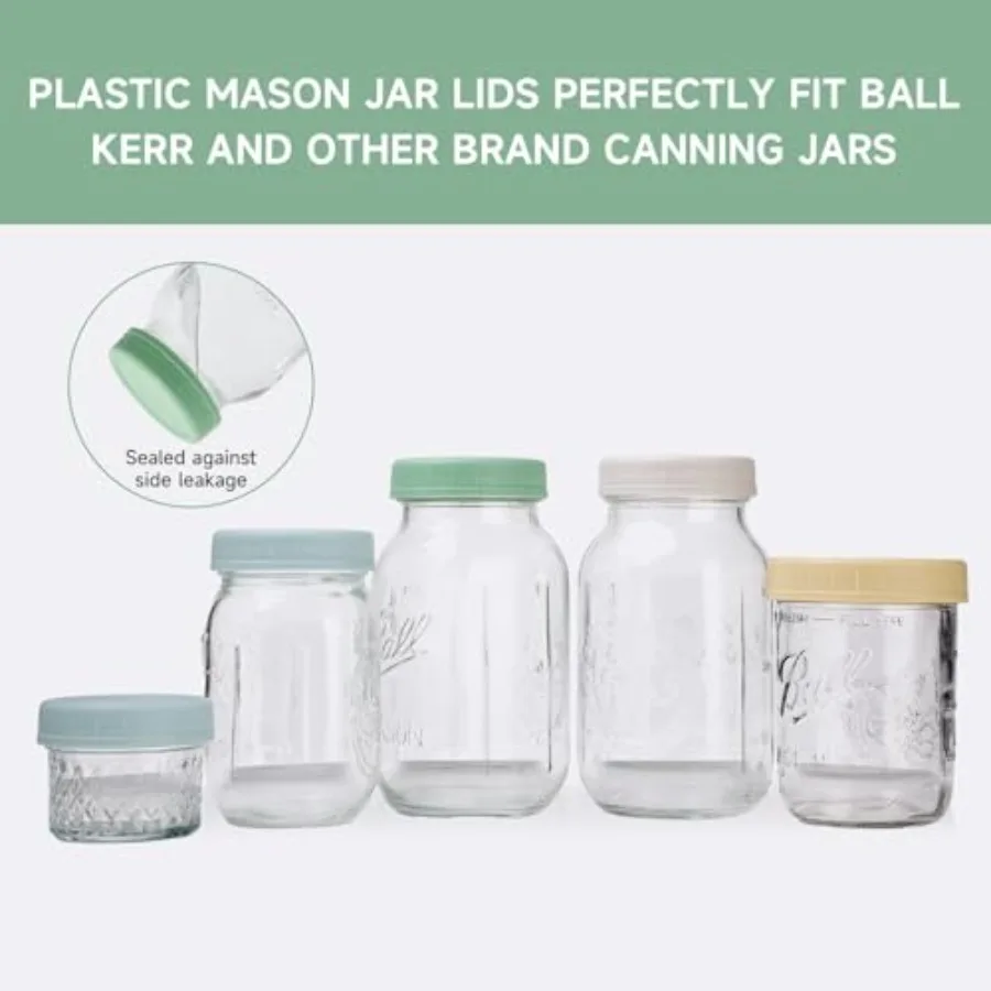 8 Pack Regular Mouth Plastic Mason Jar Lids for Ball, Kerr and More, 70mm Colored Canning Tops with Silicone Rings, Food Grade
