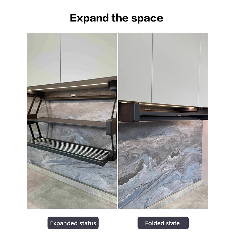 Wall Cabinet Folding Storage Rack Pull-Down Double-Layer Lifting Dish Preparation Seasoning Dish Storage Meal Preparation Rack