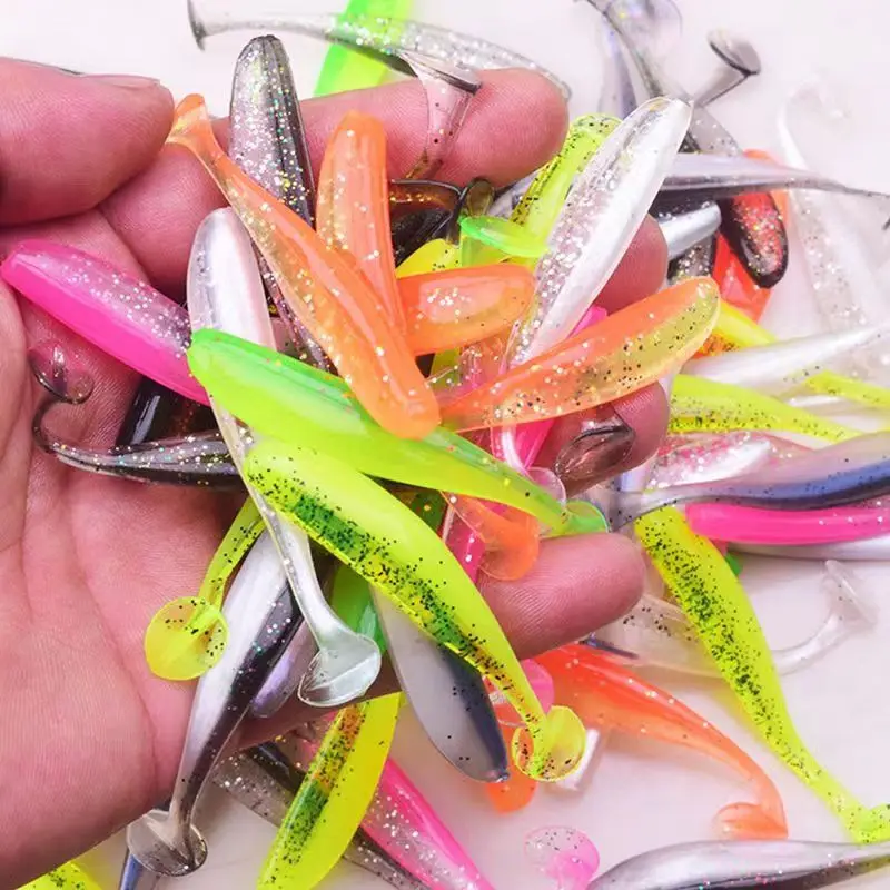 

10Pcs/Lot T-Tail Silicone Soft Worm Bait Fishing Lure 55mm1.2g Artificial Wobbler Swimbait For Sea or Freshwater Fishing Tackle