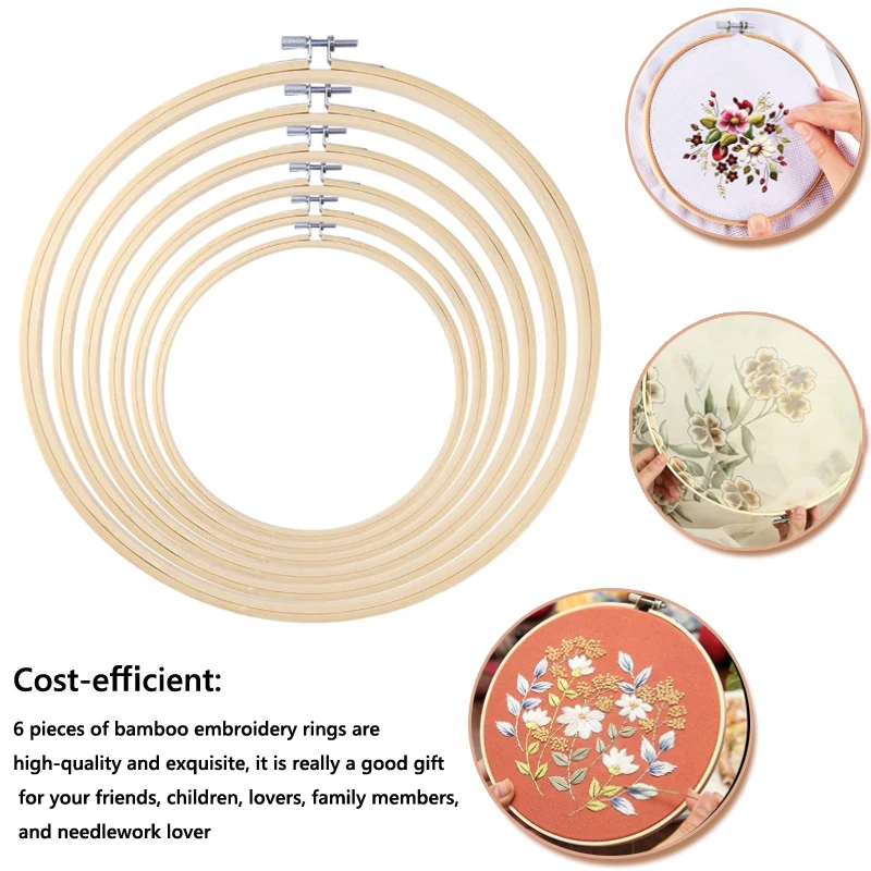10-teiliges Bambus-Stickrahmen-Set – Kreuzstich-Bastelringe mit 9–14-teiligem Nadelset zum Selbermachen, Nähen, Heimdekoration, Geschenkverpackung – Detail 7