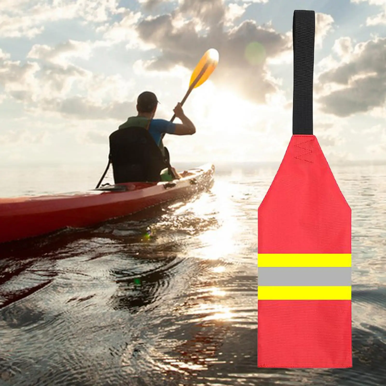 Red Kayaking Flag Foldable Oxford Cloth Warning Sign for Boat Trailer Towing Canoe Safety